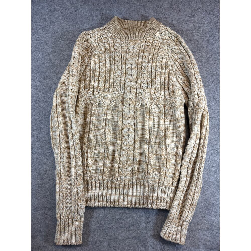 VINTAGE 80s Munsingwear Sweater Mens Large Tan Pullover Cable Knit Fisherman